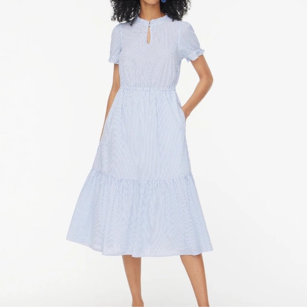 NWT J Crew Factory Printed Ruffleneck Puff-Sleeve Midi Dress size 6